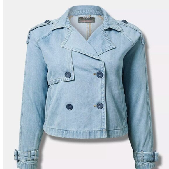Torrid Cropped Denim Trench -Size 0 - 100% cotton - Soft & Drapey - Picture 8 of 8